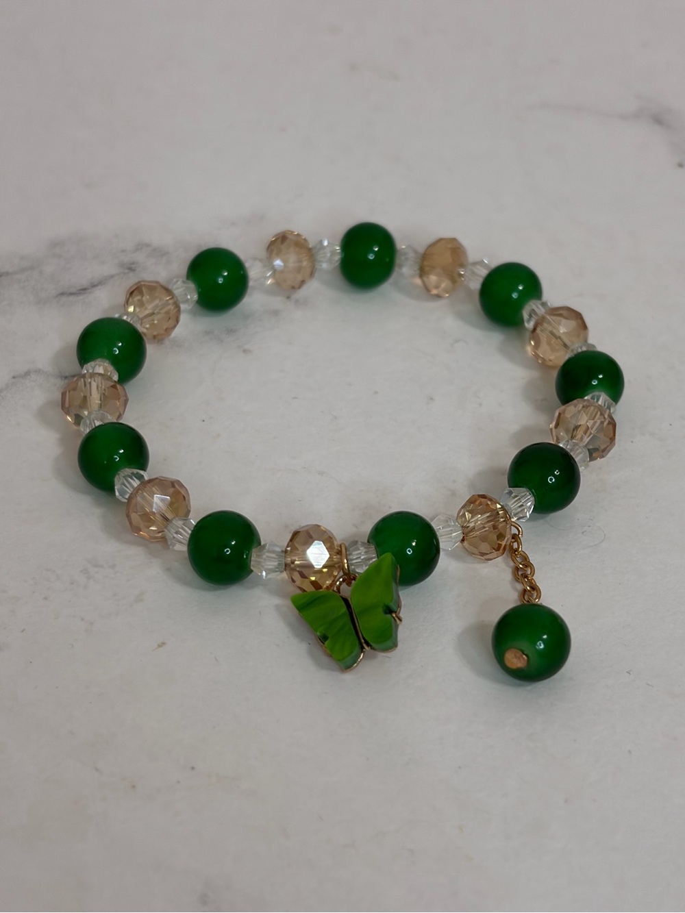 Green Jade and Glass Butterfly Bracelet - Picture 3 of 5
